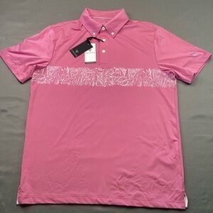 MAELREG Performance Mens Medium Pink Golf Polo Shirt Button Down Collar NWT